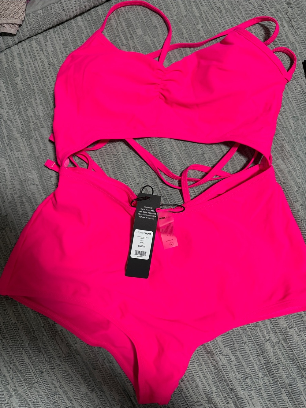 Fashion Nova Neon Hot Pink Cut Out Bathing Suit